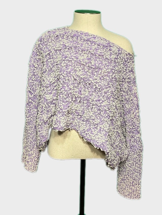 POL Sweaters - POL Off-Shoulder Chunky Knit Cropped Sweater Lavender Gray Boho Size: Small